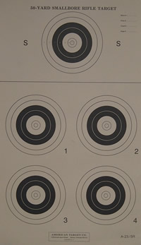 A 23 50R Yard Small Bore Five Bullseye Tournament with white 9, 10, X ring